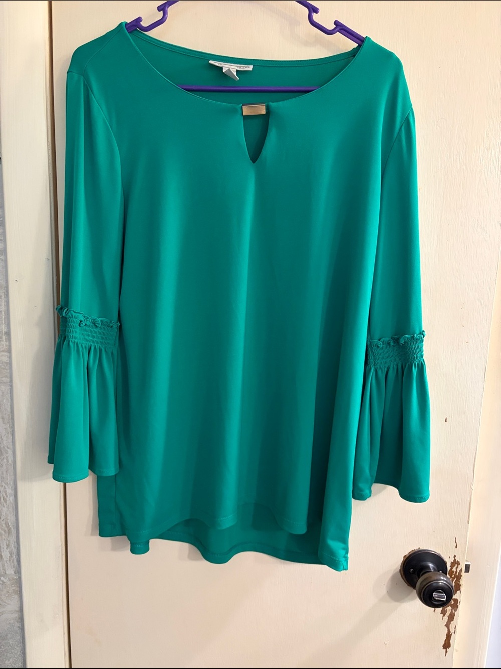 Dana Buchman Emerald Green Bell-Sleeve Keyhole Blouse